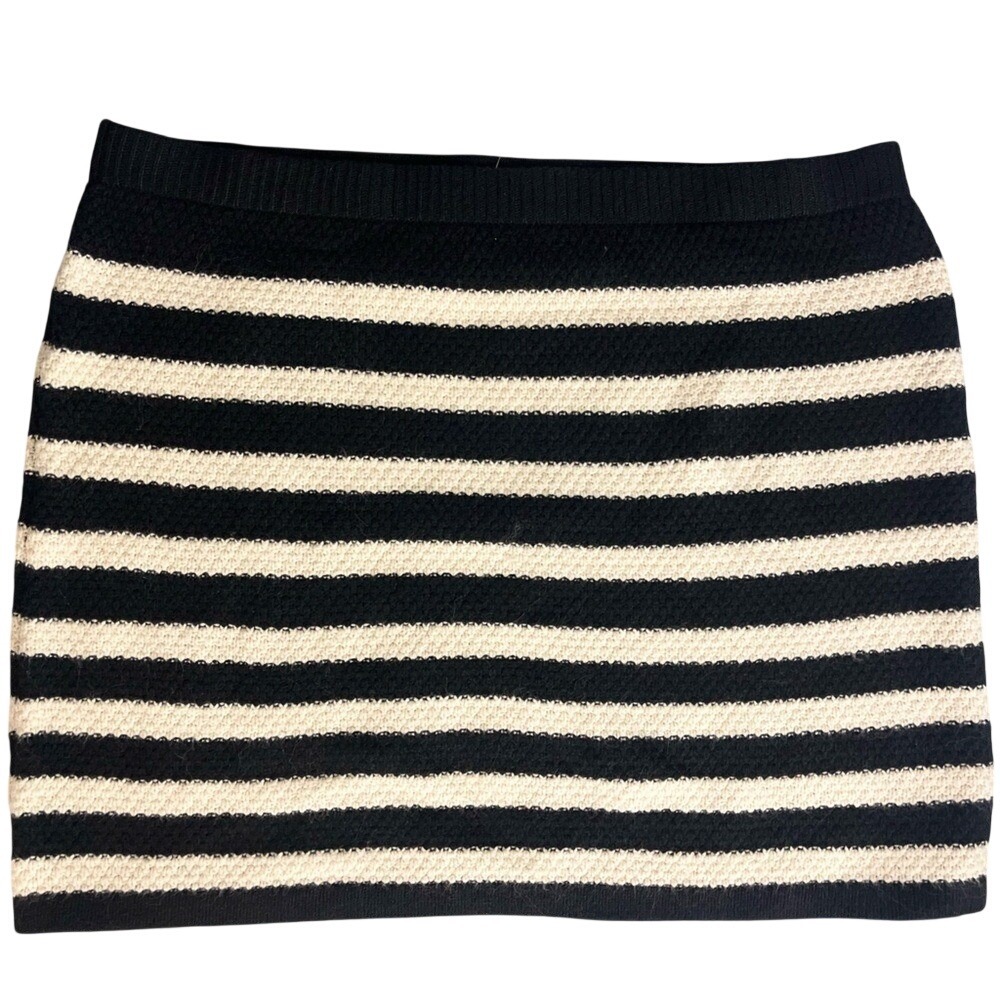 A New Day Striped Pull On Sweater Mini Skirt Womens Large Black Comfy NWT